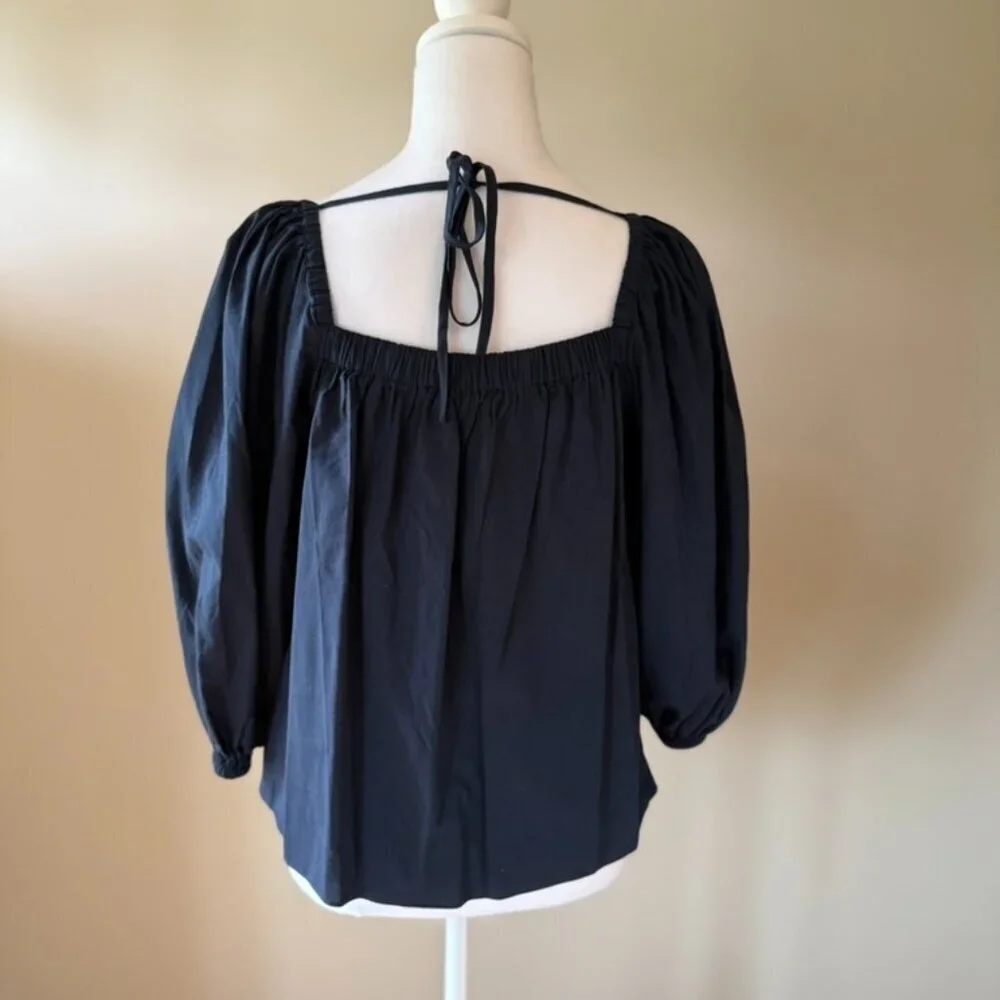 Madewell Puff Sleeve Navy Blue Cuffed Hem Womens Size 4 NWT Coastal Fall Top